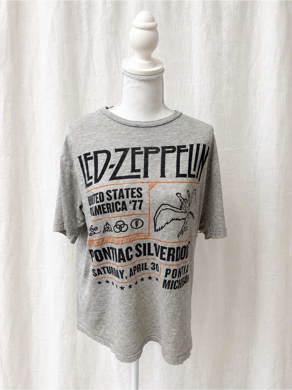 Led Zeppelin Grey Graphic Band Tee with Orange Accents